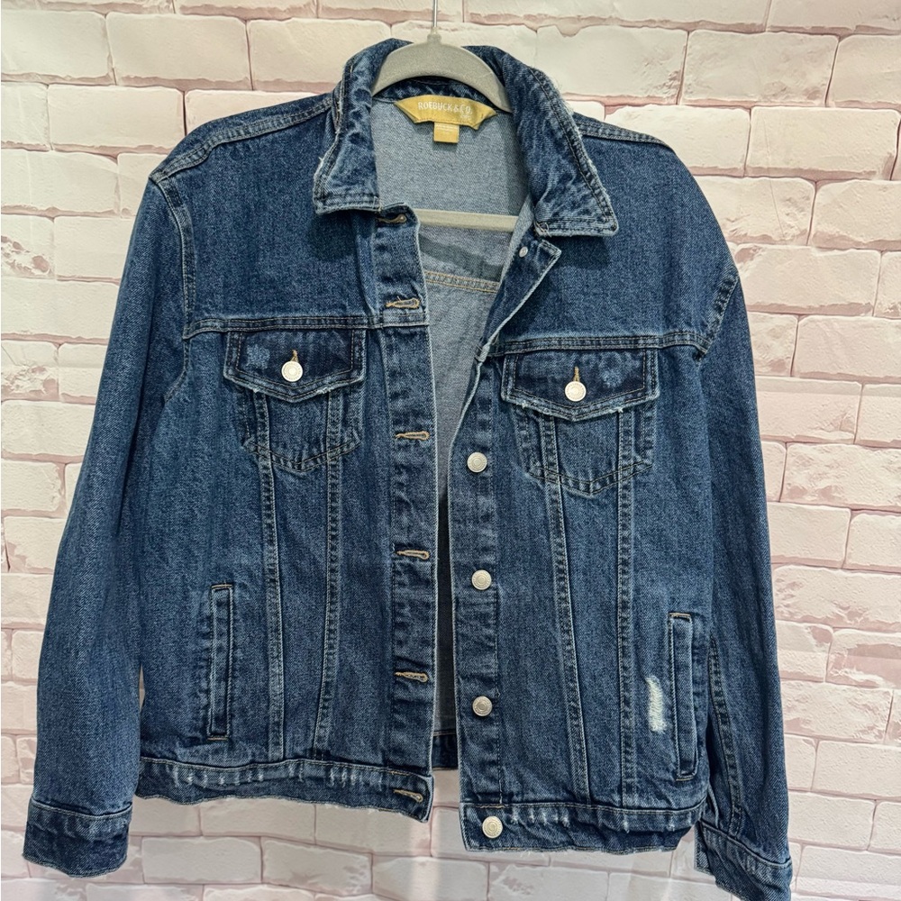ROEBOCK & CO Distressed Denim‎ Jacket Blue Button Front Casual Women Size S